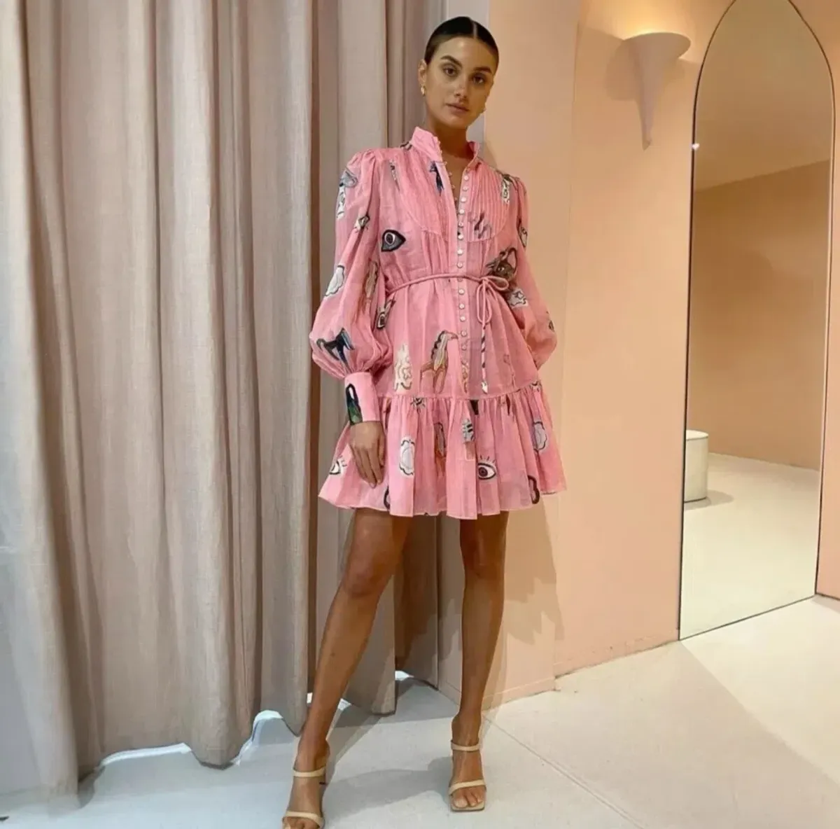 Alemais Cleo Mini Smock Dress in Pink Size AU 6 for rent on The Volte - main image