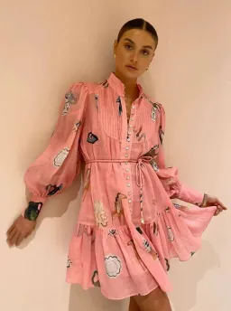 Alemais Cleo Mini Smock Dress in Pink Size AU 6 for rent on The Volte - image 2