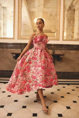 Elliatt Floralie Strapless Gown in Pink Floral; large / AU 12 for rent on The Volte - image 1
