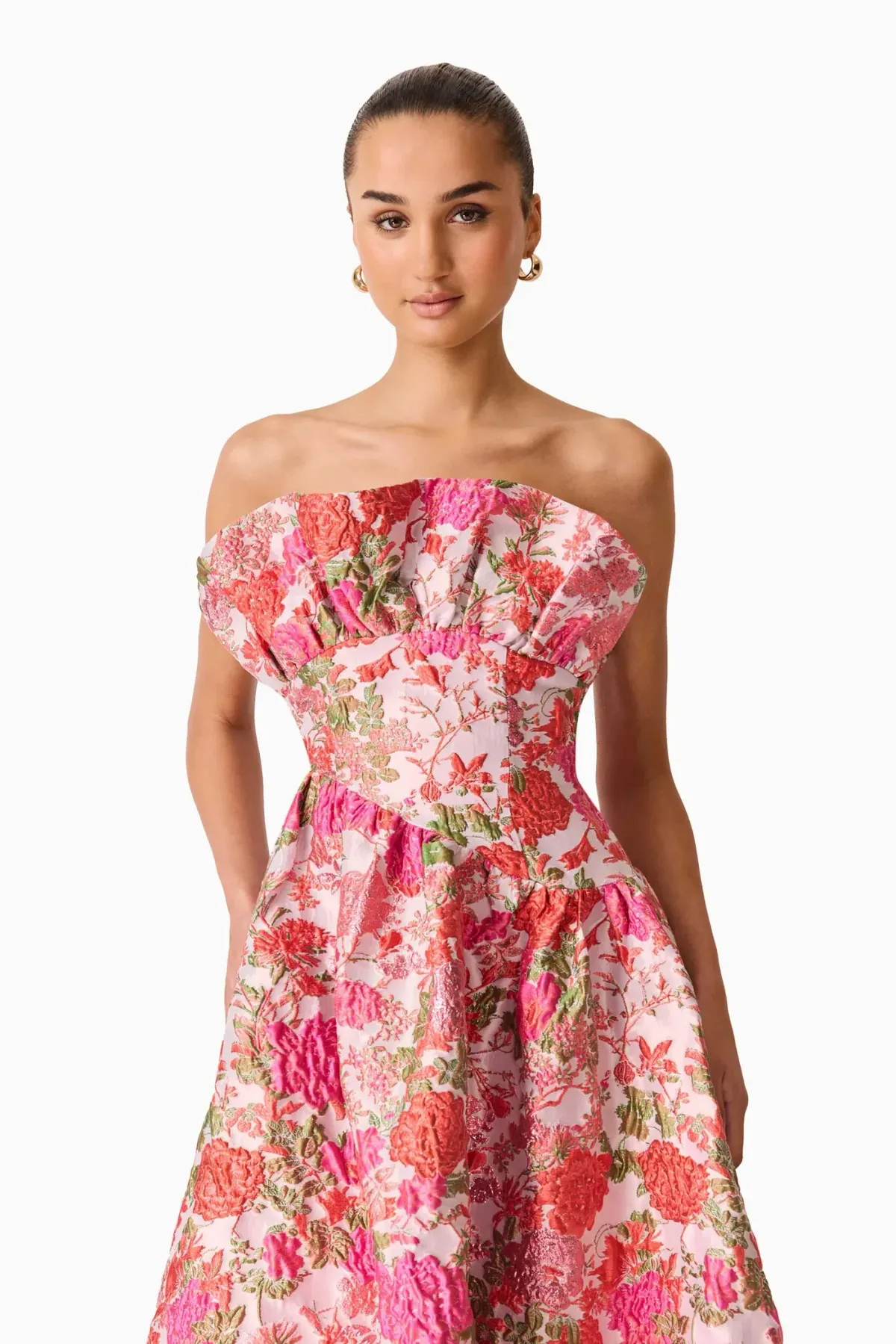 Elliatt Floralie Strapless Gown in Pink Floral; large / AU 12 - Image 4