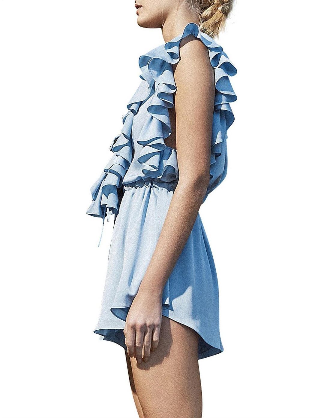 Shona Joy Ruffle Lace Up Playsuit Blue Size 6 for rent on The Volte - main image