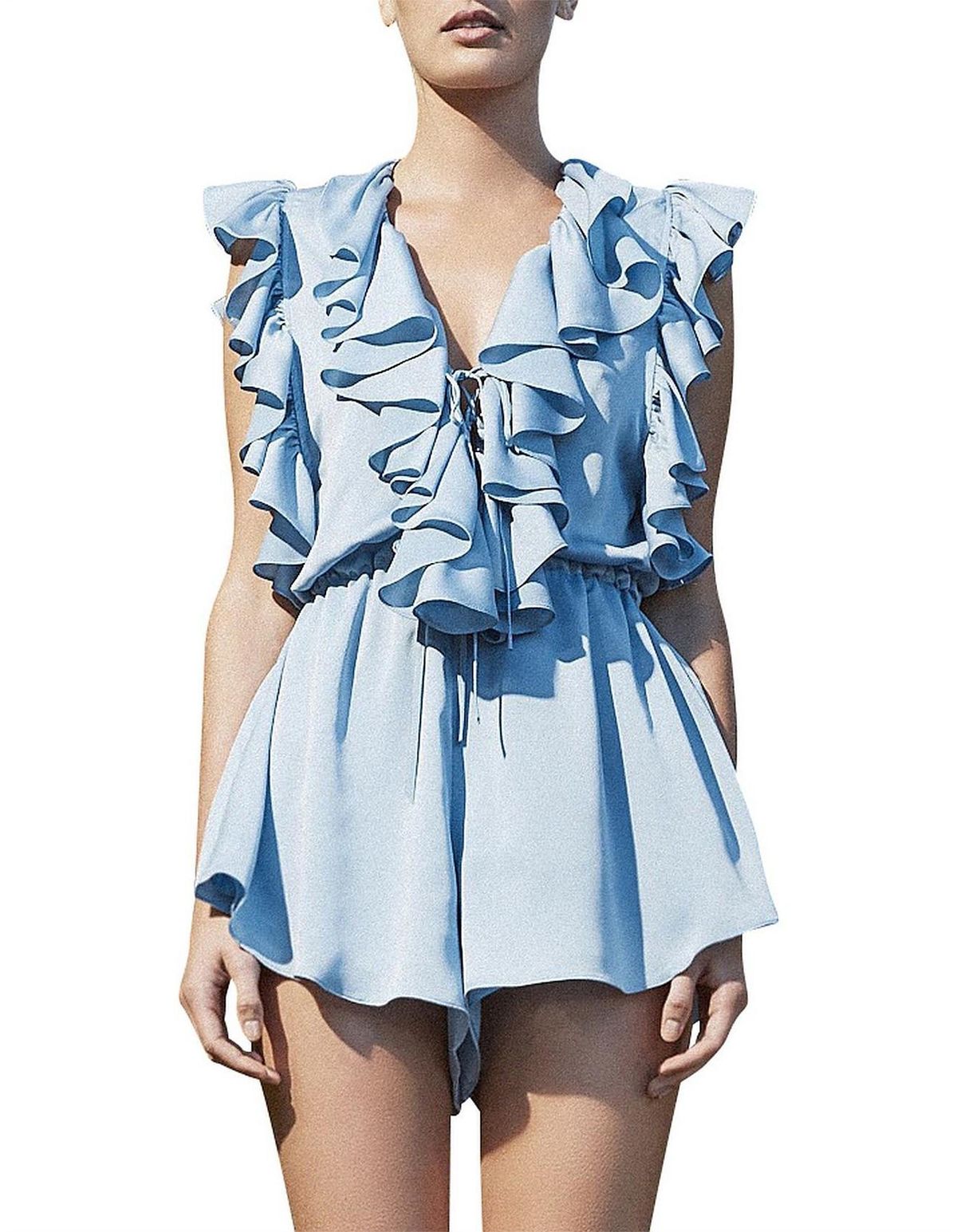 Shona Joy Ruffle Lace Up Playsuit Blue Size 6 - Image 1