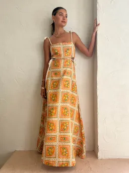 By Nicola Lemonade Tie Maxi Dress Orange Mosaic Size 10 for rent on The Volte - image 1
