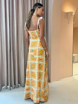 By Nicola Lemonade Tie Maxi Dress Orange Mosaic Size 10 for rent on The Volte - image 2