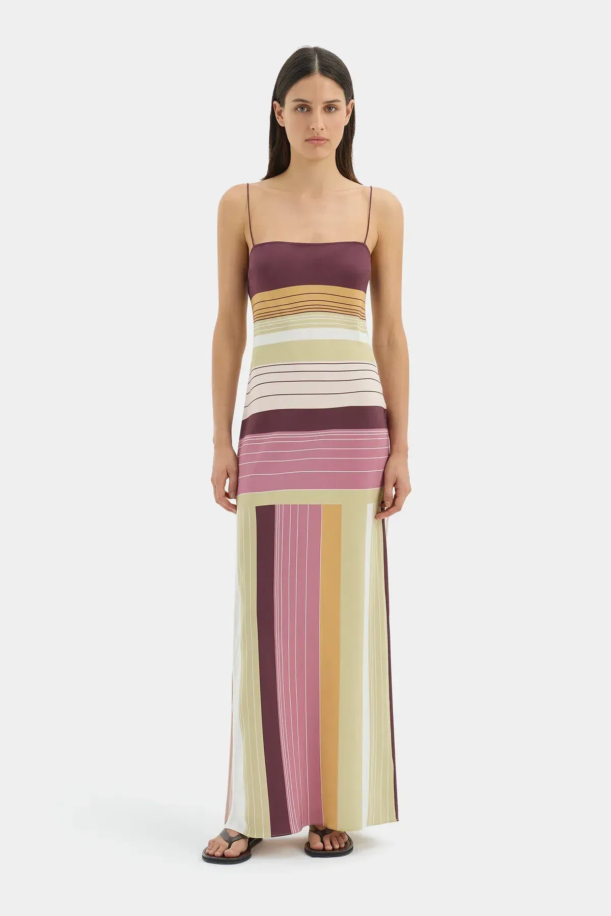Sir the Label Fontana Slip Dress Purple & Yellow Elisa Stripe size 3 for rent on The Volte - main image