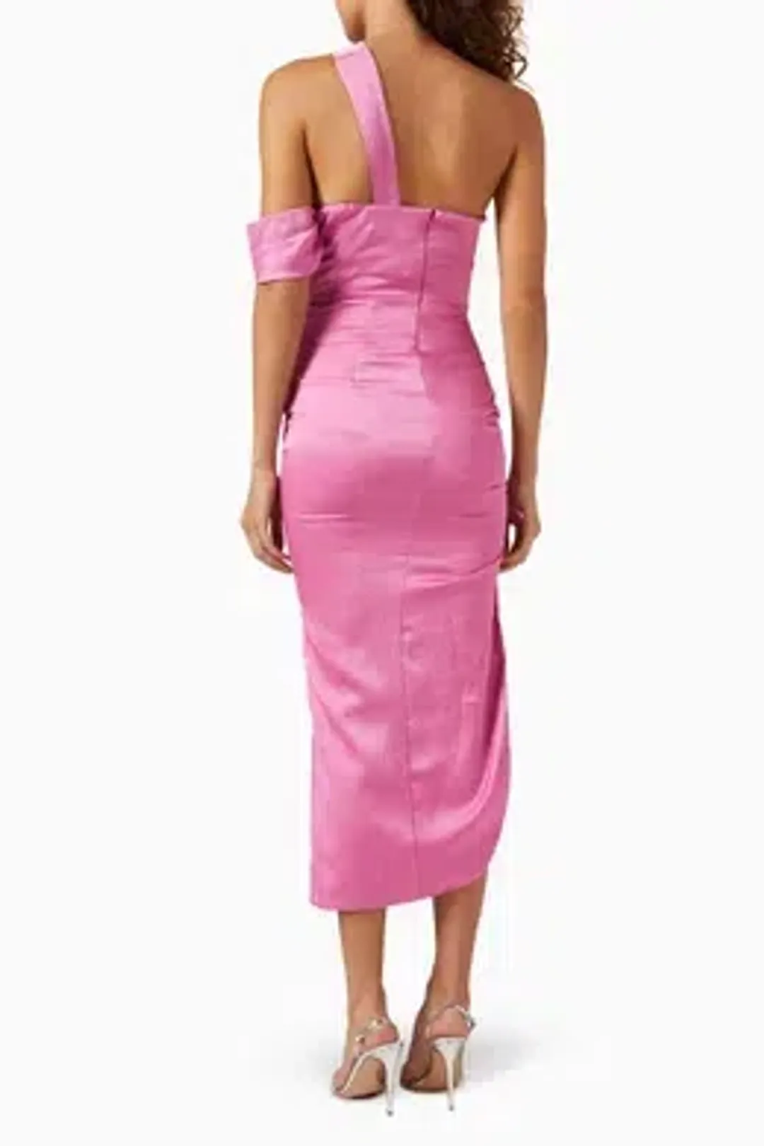 elle zeitoune Sierra Asymmetric Midi Dress In Pink | Size AU 12 for rent on The Volte - main image