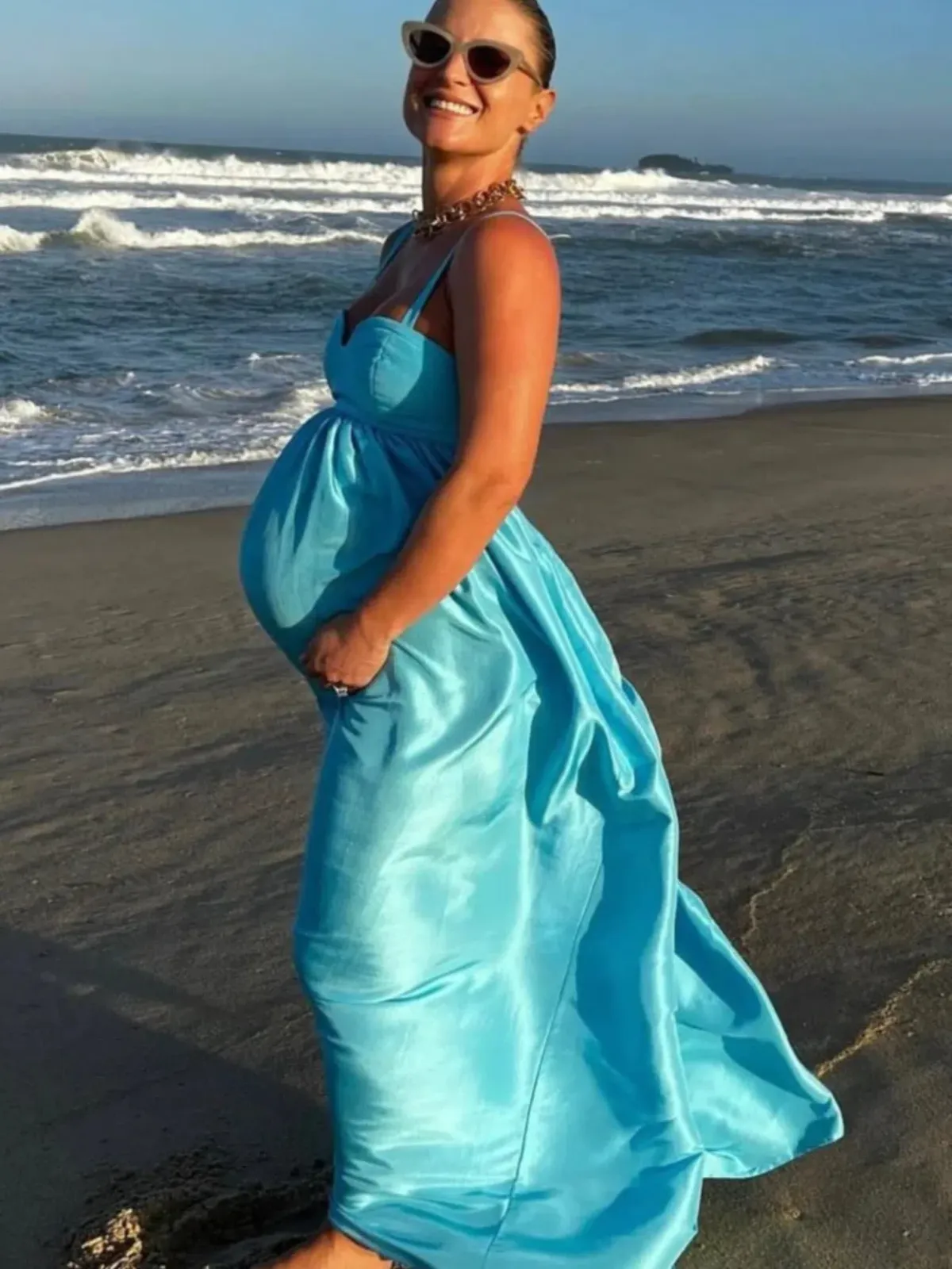 Oroton Bodice Detail Lake Blue Gown Size 14 Silk Strappy Maxi Dress - Image 5