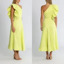 Aje Bonjour Asymmetric Midi Dress Lime Green for rent on The Volte - image 2