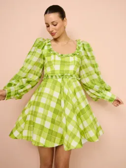 Acler - Mellor Mini Dress in Citron Check Print for rent on The Volte - image 1