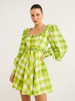 Acler - Mellor Mini Dress in Citron Check Print for rent on The Volte - image 2