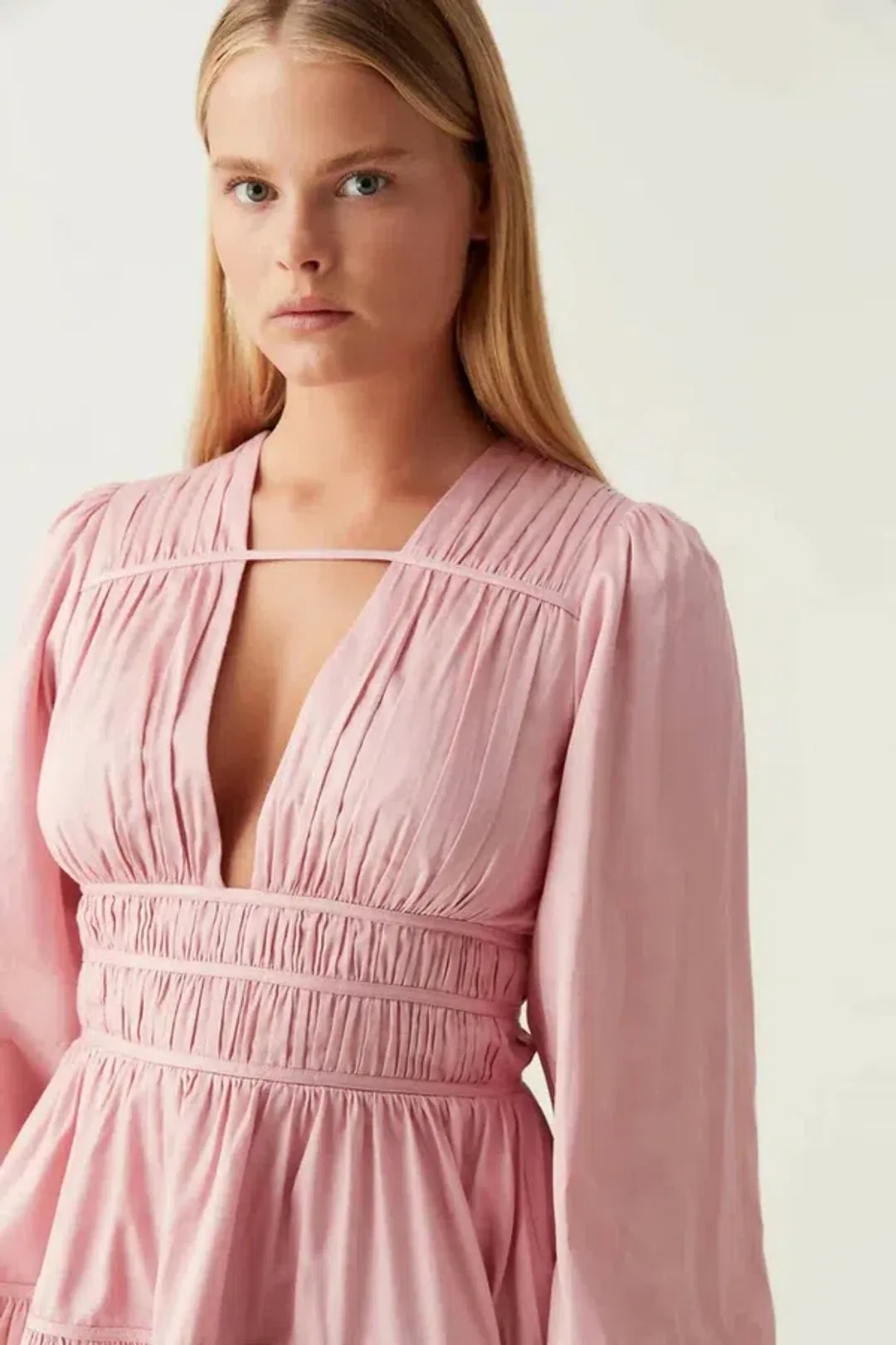 AJE - Fallingwater Ruched Mini Dress Pink for rent on The Volte - main image