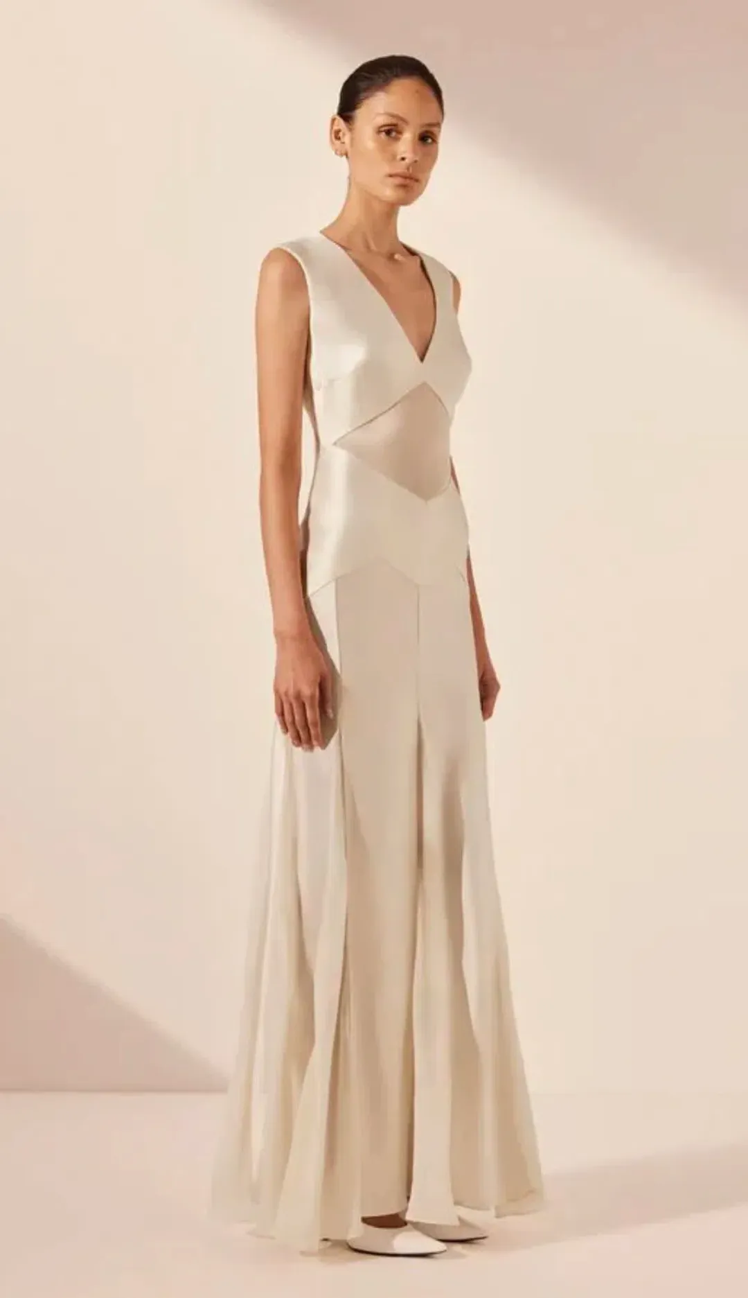 Shona Joy Moraya Godet Maxi Dress Pearl White Size 12 for rent on The Volte - main image