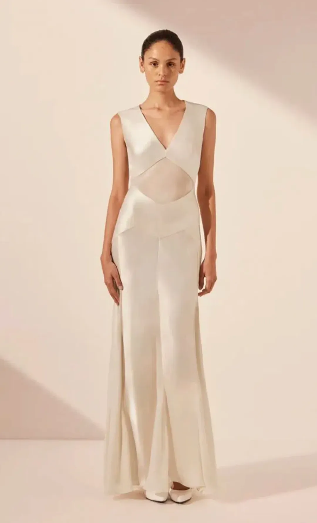 Shona Joy Moraya Godet Maxi Dress Pearl White Size 12 for rent on The Volte - main image