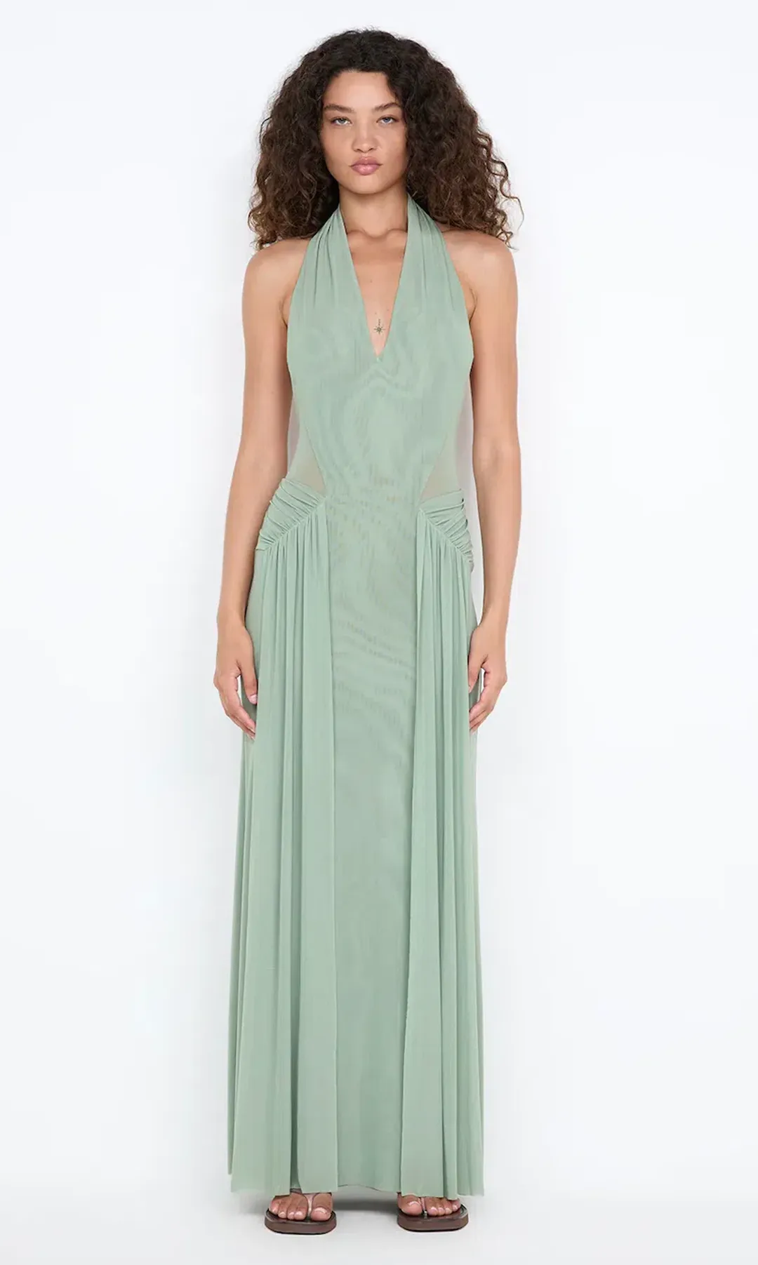 JUNIPER HALTER MAXI DRESS | PISTACHIO - SIZE 8 for rent on The Volte - main image