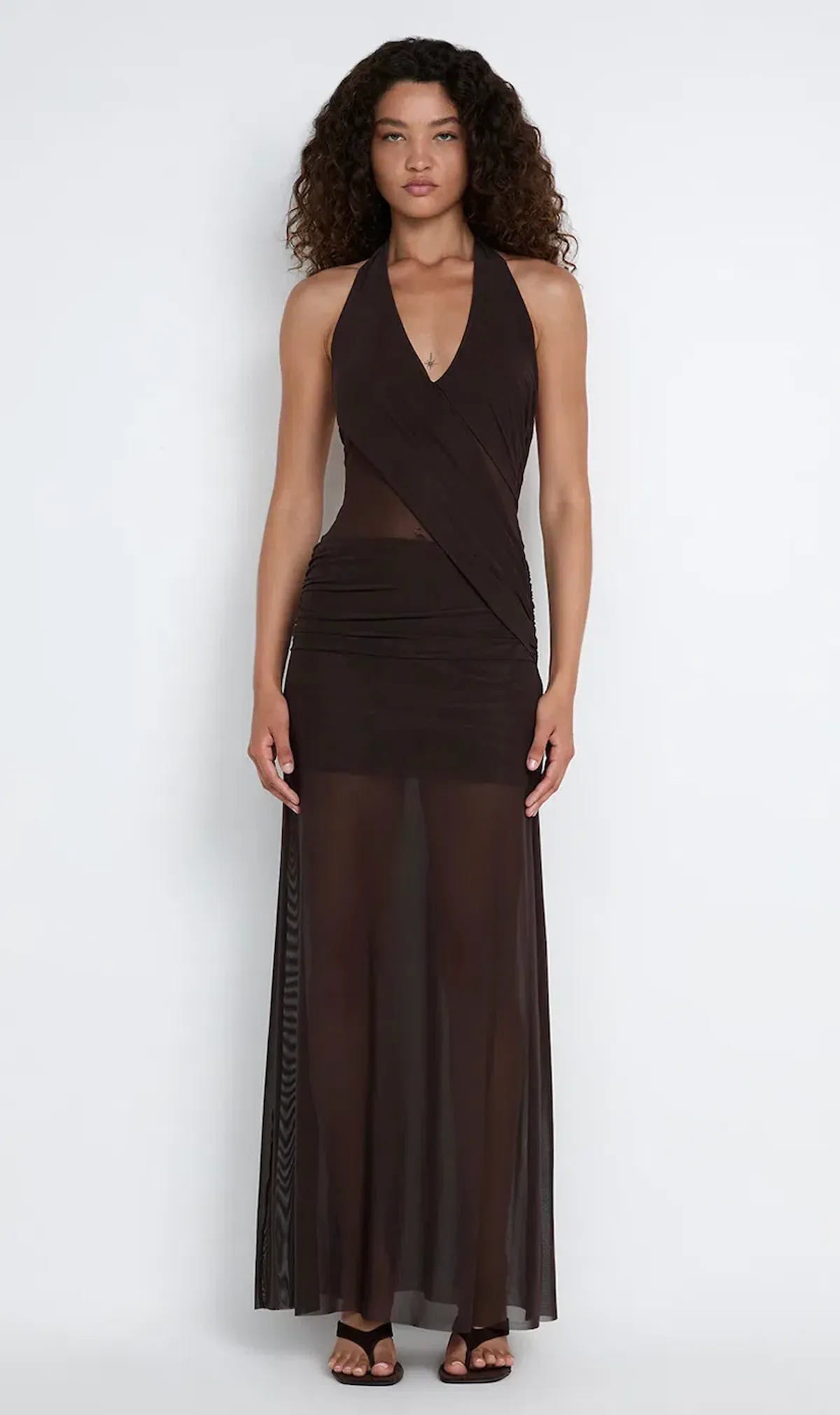 DEIJA HALTER MAXI DRESS | DARK CHOCOLATE - SIZE 6 - Image 1