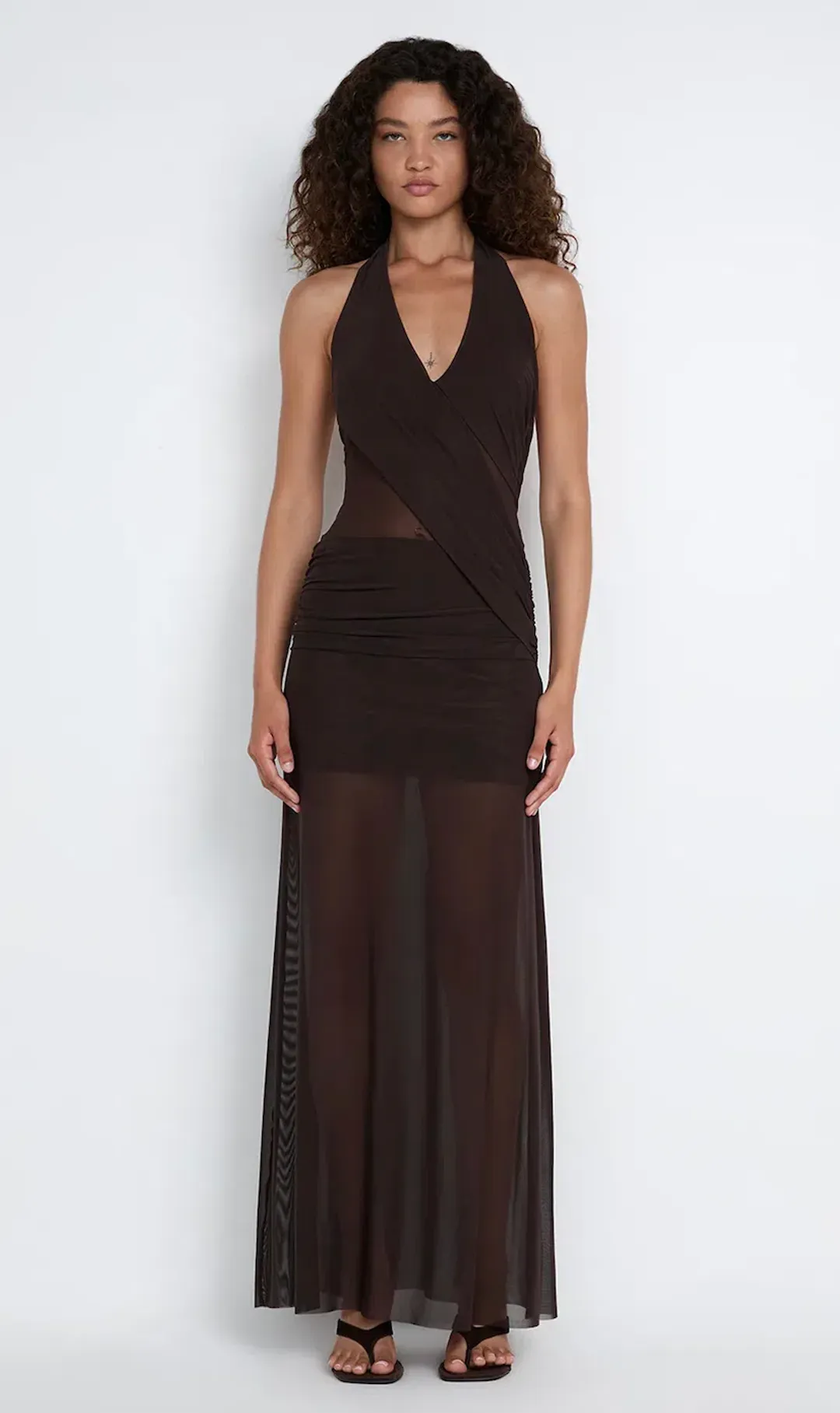 DEIJA HALTER MAXI DRESS | DARK CHOCOLATE - SIZE 10 for rent on The Volte - main image