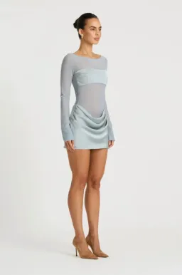ELVIRA MINI DRESS | BLUE FOG - SIZE 10 for rent on The Volte - image 2