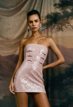 Sau Lee - Cindy mini dress in misty pink for rent on The Volte - image 4