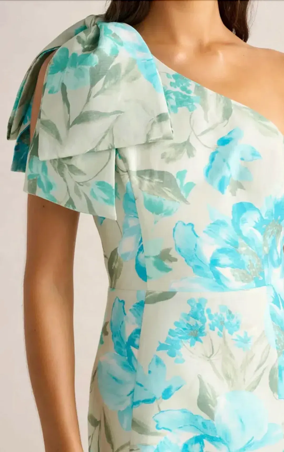 Forever New Darcy One Shoulder Bow Mini Dress Mint Lyell Floral Size AU 10 / M for rent on The Volte - main image