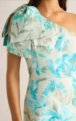 Forever New Darcy One Shoulder Bow Mini Dress Mint Lyell Floral Size AU 10 / M for rent on The Volte - image 2