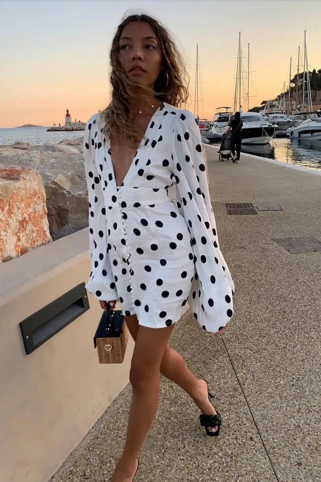 Rat & Boa Perla Mini Dress White Polka Dot Size AU 6 / XS for rent on The Volte - main image