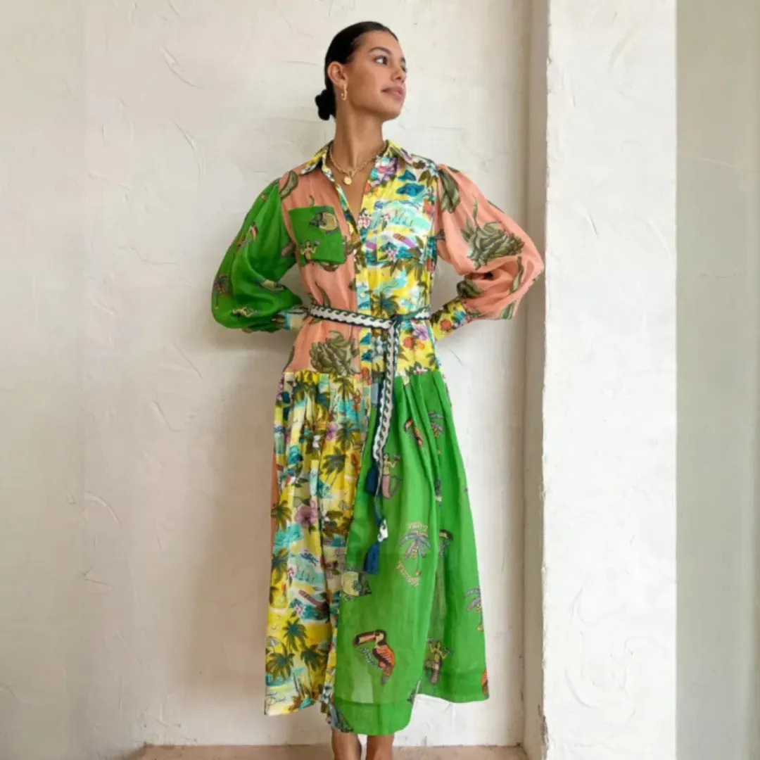 Alemais Holiday Patchwork Shirtdress in Multi Size 8 for rent on The Volte - main image