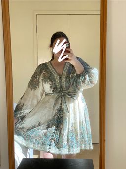 Brighton Paisley Mini Dress (cream/blue/blush, size 14) for rent on The Volte - image 4