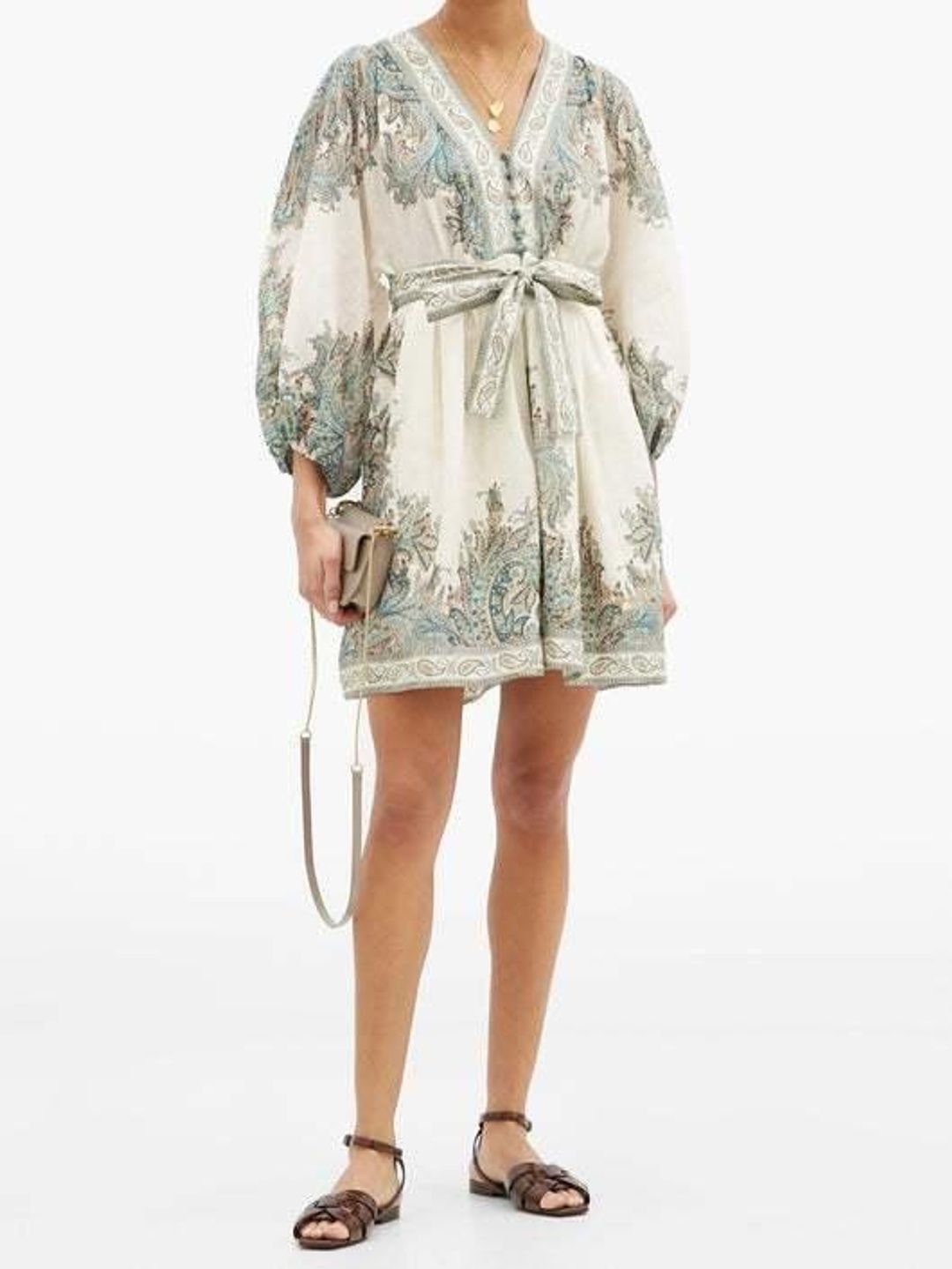 Brighton Paisley Mini Dress (cream/blue/blush, size 14) for rent on The Volte - main image