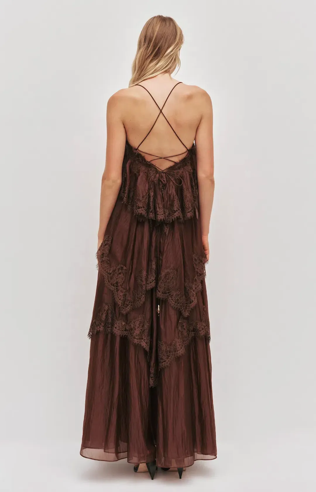 OPHELIA LACE GOWN | CHOCOLATE - SIZE 6 for rent on The Volte - main image