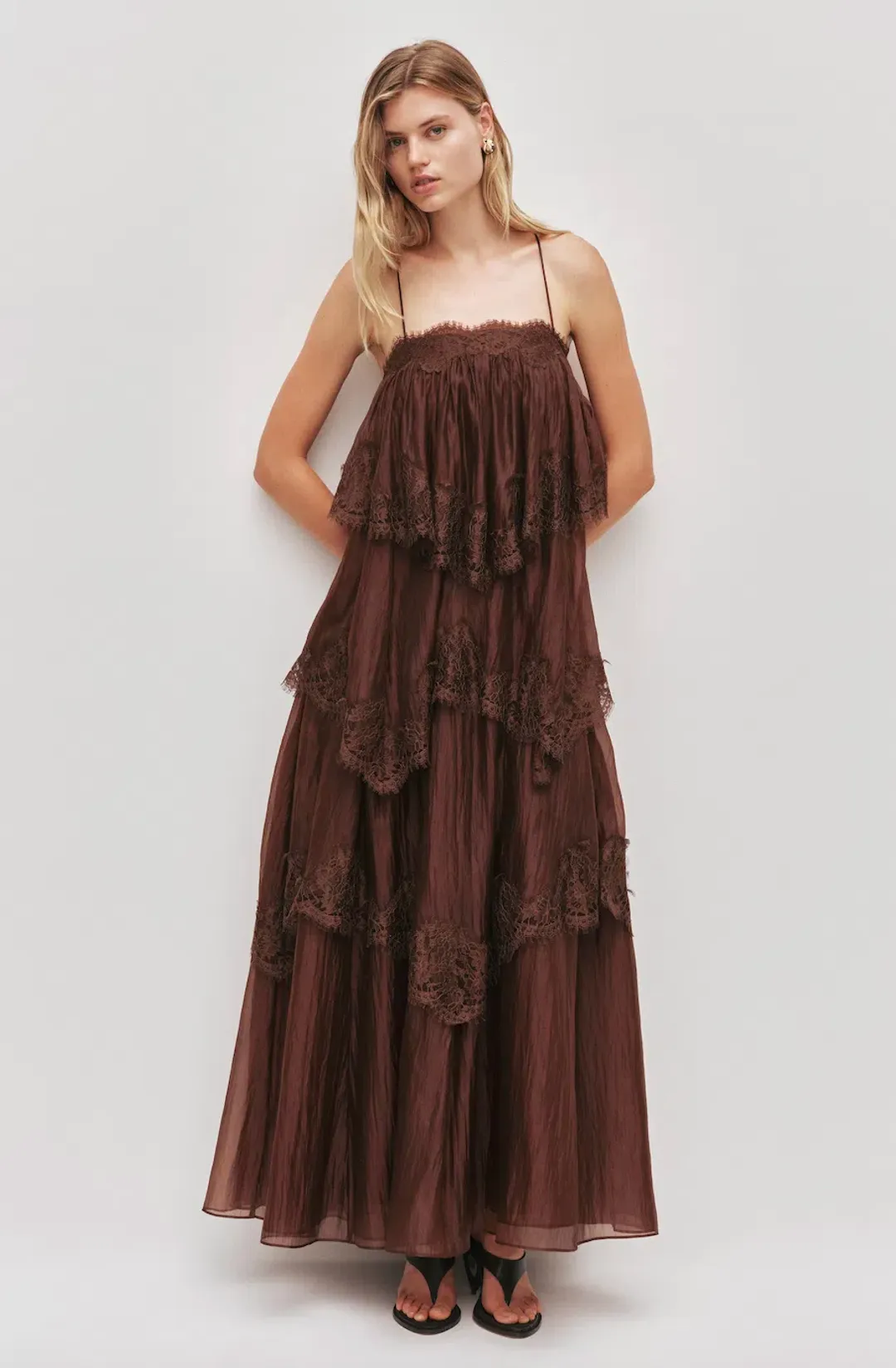OPHELIA LACE GOWN | CHOCOLATE - SIZE 10 for rent on The Volte - main image