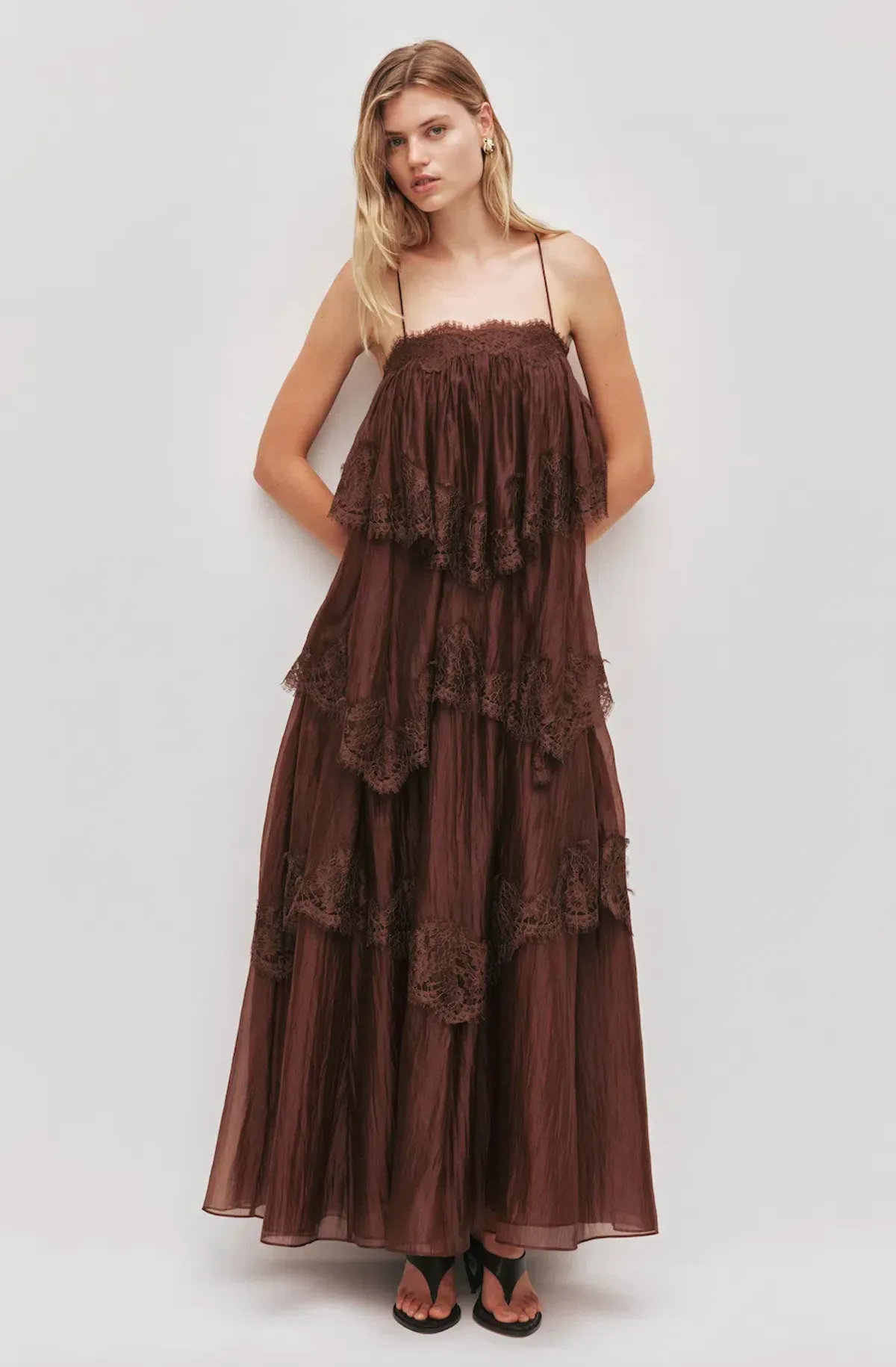 OPHELIA LACE GOWN | CHOCOLATE - SIZE 10 for rent on The Volte - main image