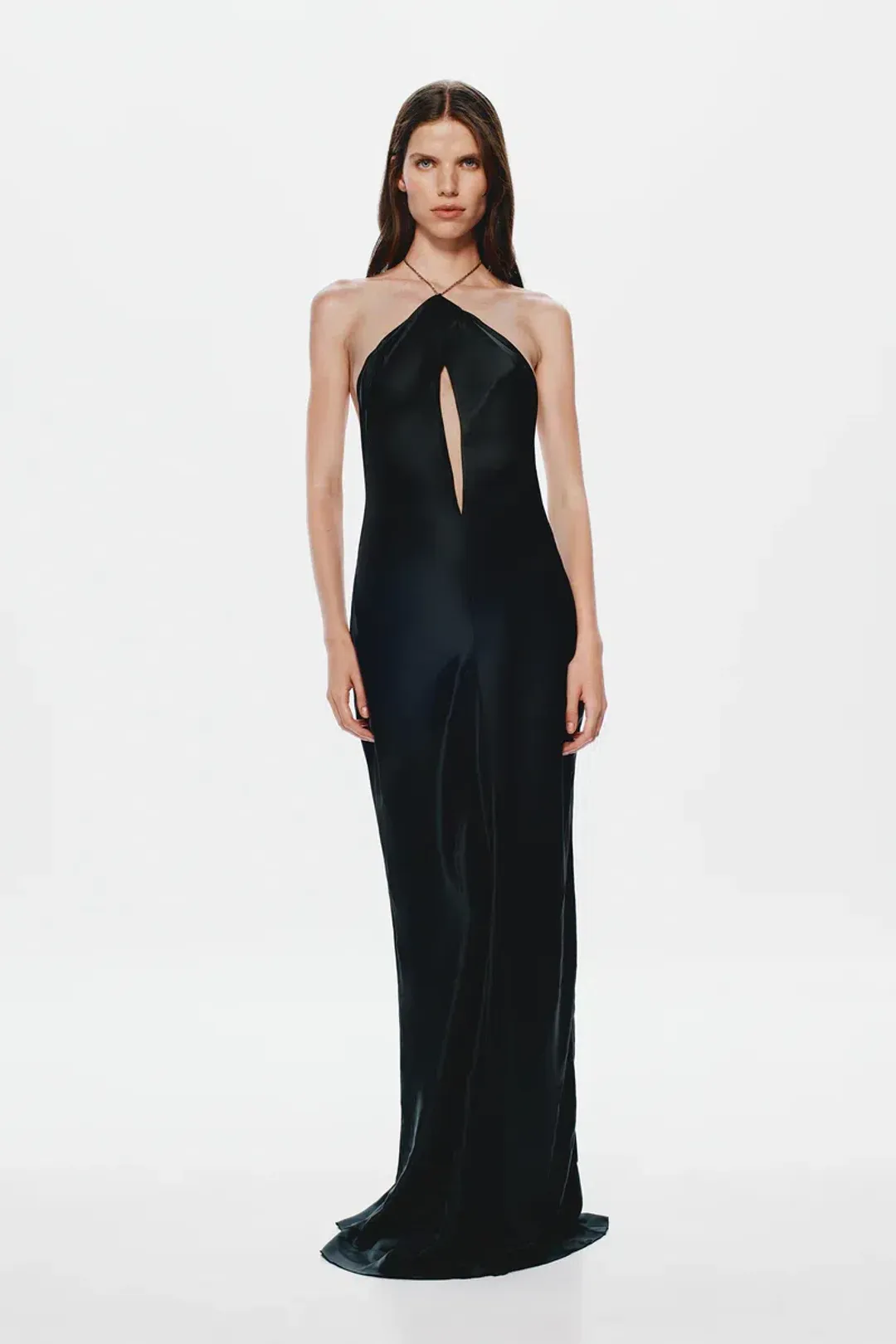 New MISHA "The Xanthe" Satin Chain Maxi Dress, Size 8 - Black Formal Gown for rent on The Volte - main image