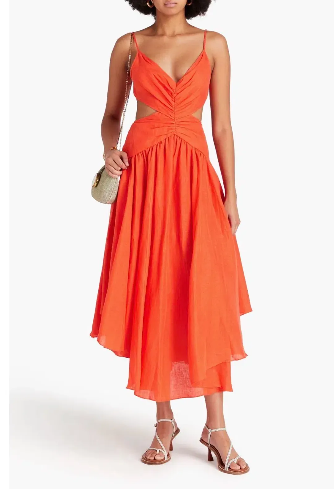 ZIMMERMANN Asymmetric cutout linen midi dress Size 1 for rent on The Volte - main image