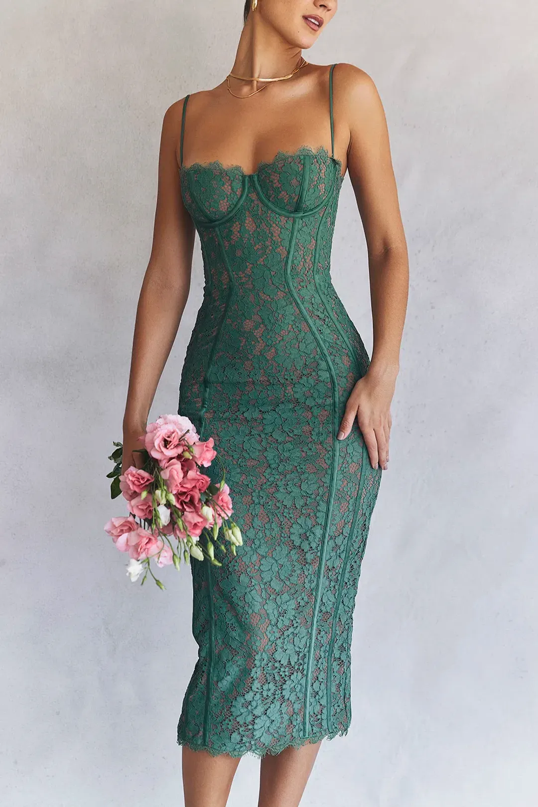 House of CB Joelle dress midi green size S plus cup for rent on The Volte - main image