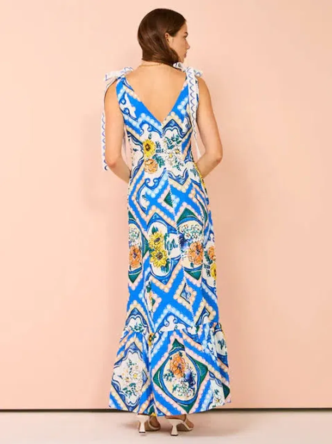 By Nicola Adoncia Tie Shoulder Maxi Dress in Azure Floral | AU 12 for rent on The Volte - main image
