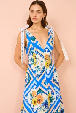 By Nicola Adoncia Tie Shoulder Maxi Dress in Azure Floral | AU 12 for rent on The Volte - image 4