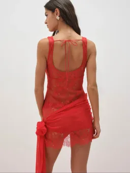 For Love & Lemons - Sonja Slip Dress Red for rent on The Volte - image 3