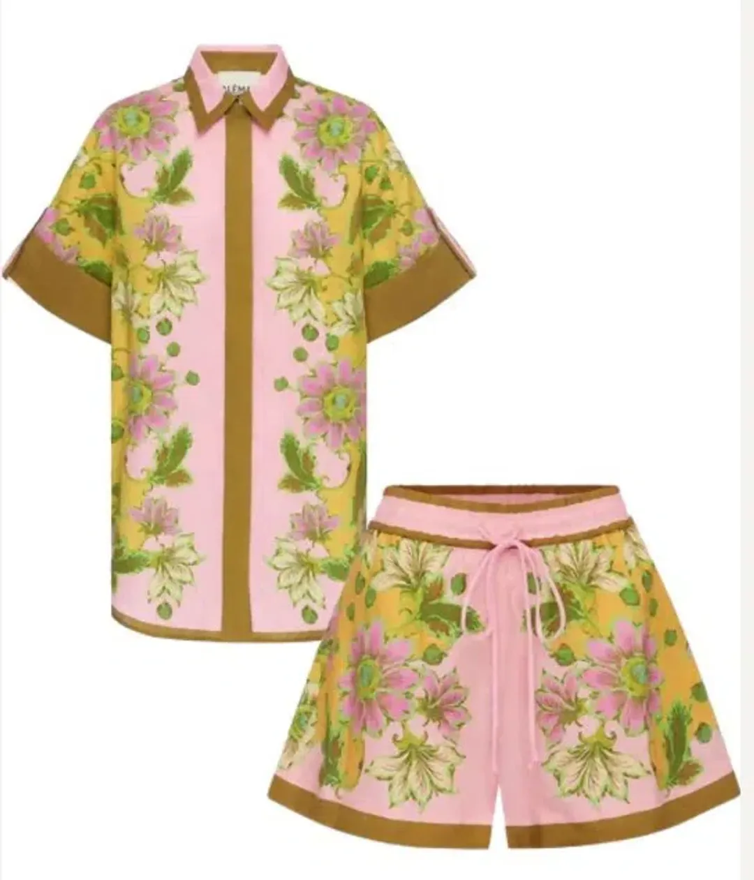Alemais Winnie Floral Spliced Pink Shirt and Short Two Piece Set Print Size 10 for rent on The Volte - main image