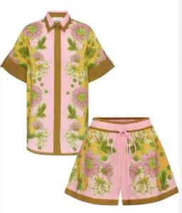 Alemais Winnie Floral Spliced Pink Shirt and Short Two Piece Set Print Size 10 for rent on The Volte - image 2