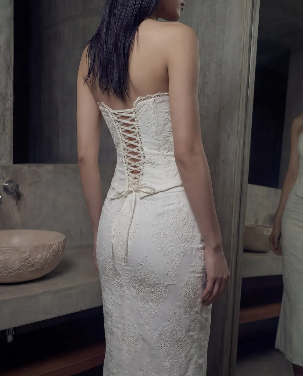 House of CB White Cotton Broderie Strapless Corset Top & Skirt - Image 1