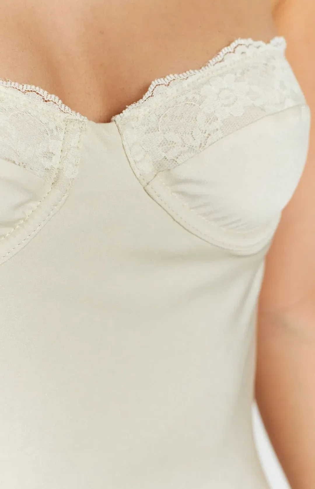 Beginning Boutique Mariana Cream Lace Bust Midi Dress for rent on The Volte - main image