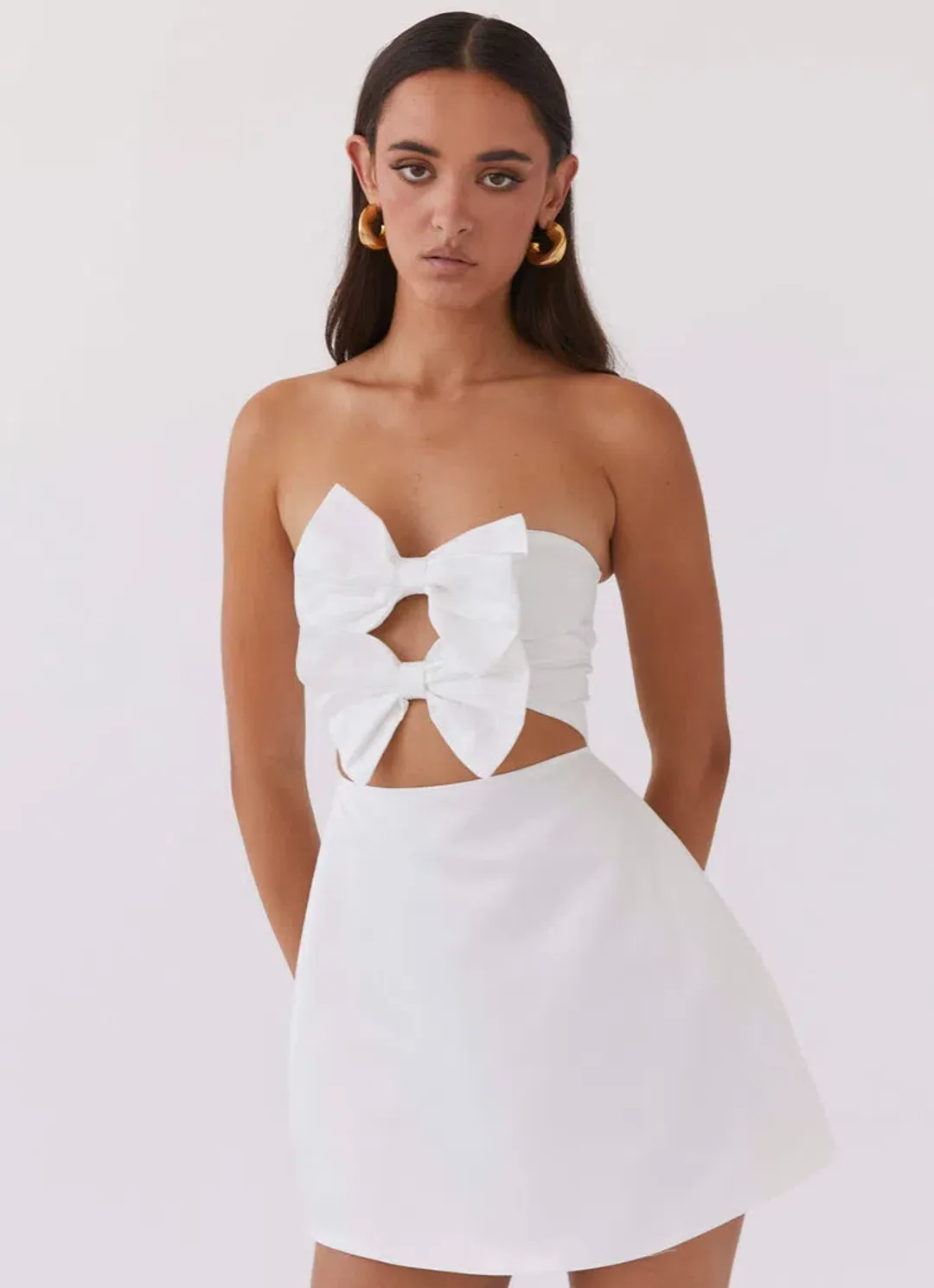 Pepper Mayo Girl Crush Bow Mini Dress - White for rent on The Volte - main image