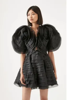 AJE Amour Ruffle Mini Dress- Black AU6 for rent on The Volte - image 2