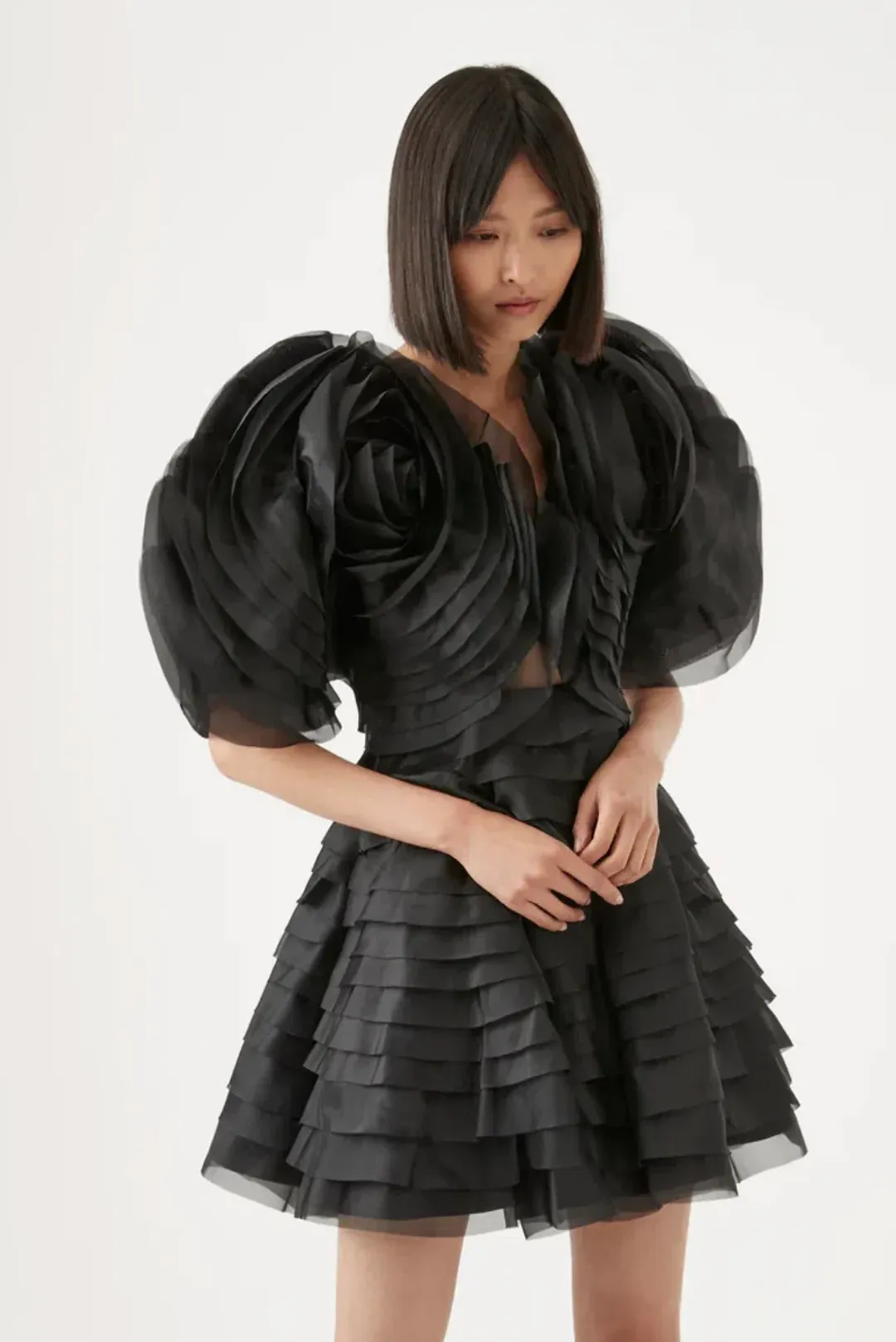 AJE Amour Ruffle Mini Dress- Black AU6 for rent on The Volte - main image