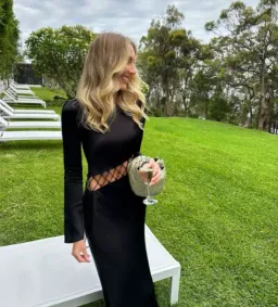 Shona Joy Arienzo Asymmetrical Lace Up Maxi Dress Black Size 10 for rent on The Volte - image 3