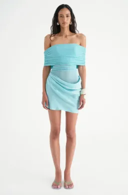 Benni Nico Off Shoulder Mini Dress - Aquamarine for rent on The Volte - image 2