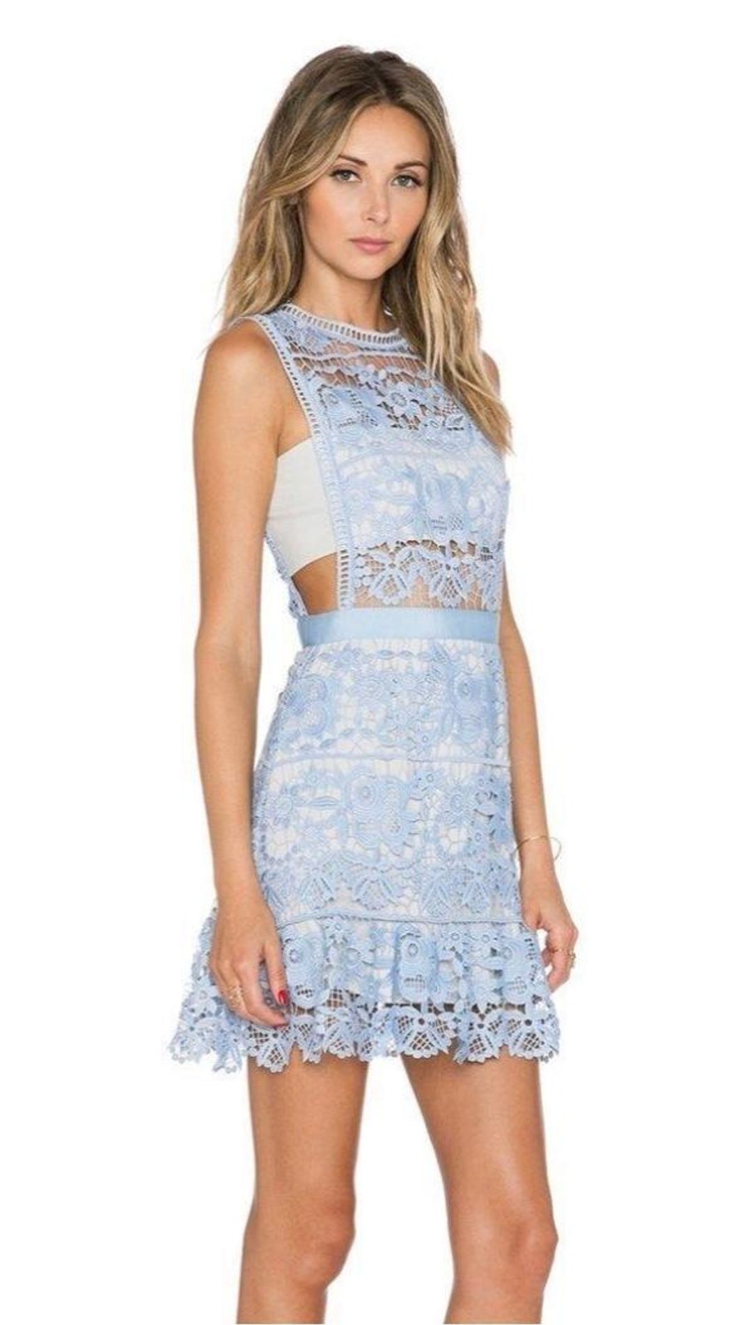 Self Portrait Lace Peplum Mini Dress Blue Size 8 for rent on The Volte - main image