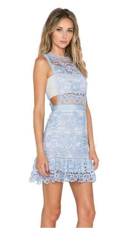 Self Portrait Lace Peplum Mini Dress Blue Size 8 for rent on The Volte - image 2
