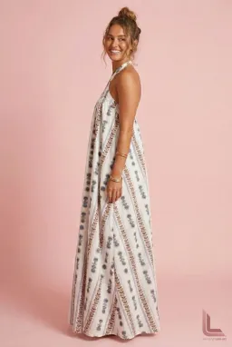 Kinga Csilla Westley Trapeze Dress - Blue Cream Multi for rent on The Volte - image 2