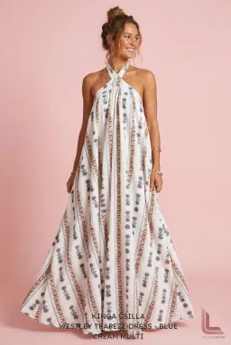 Kinga Csilla Westley Trapeze Dress - Blue Cream Multi for rent on The Volte - image 1